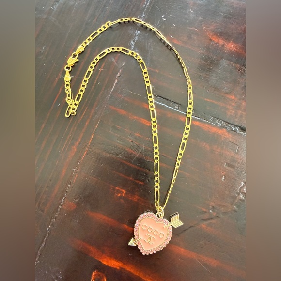 Authentic EUC Double CC stamped pink 
enamel heart Charm 18K plated 
18” chain - Picture 4 of 7